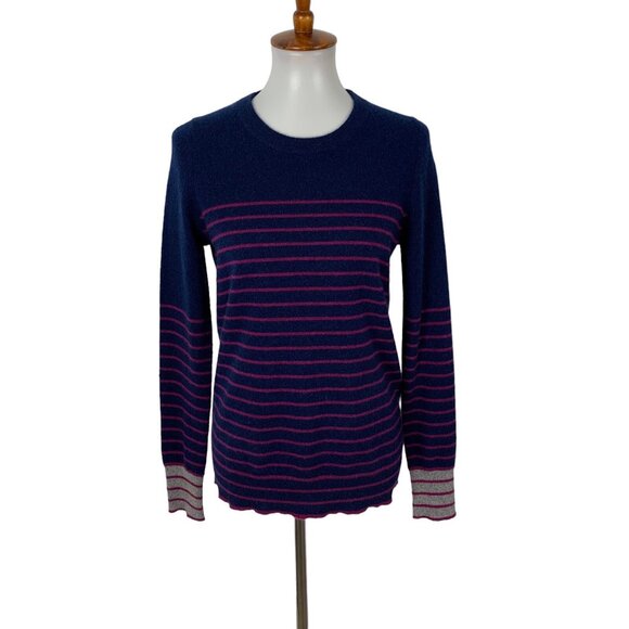 White Warren Sweater Small Navy 100 Cashmere Crewneck Luxe Classic - Picture 1 of 6